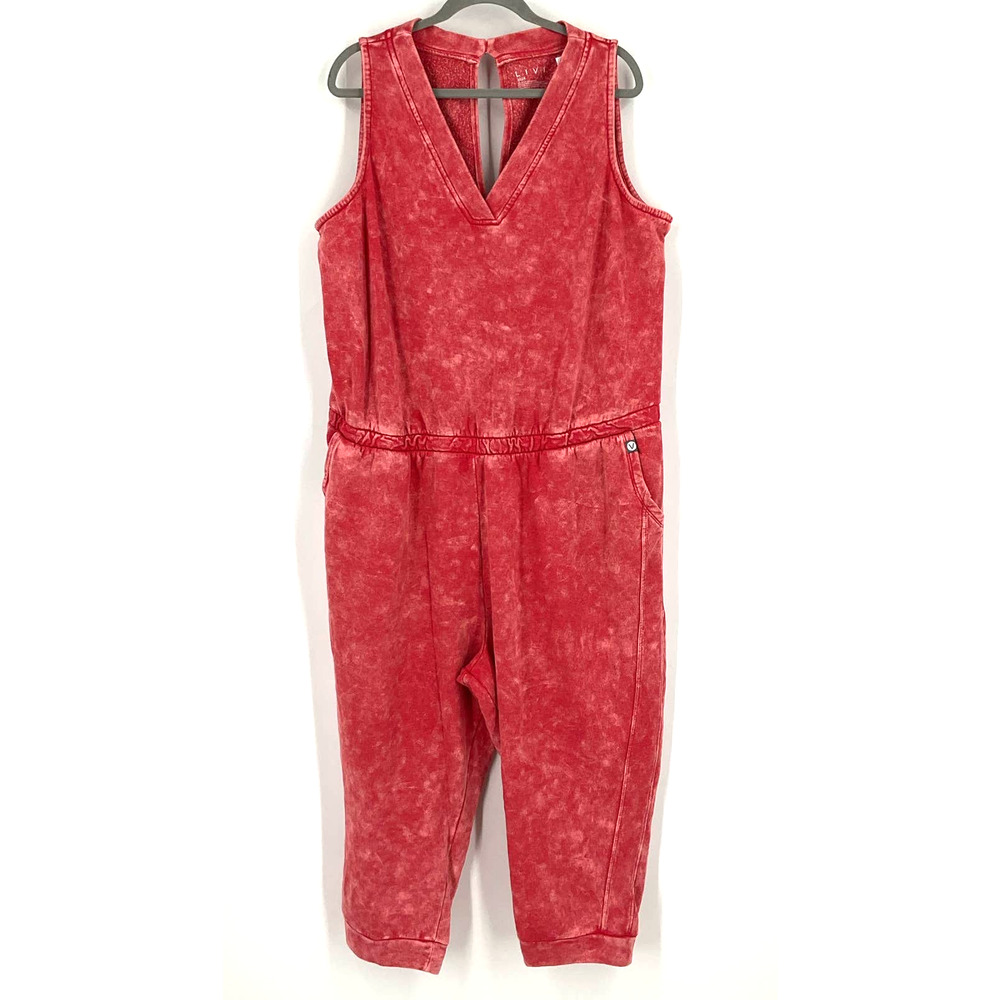 Livi Lane Bryant Pink Coral Acid Wash Sleeveless Jogger Jumpsuit Size 22/24‎